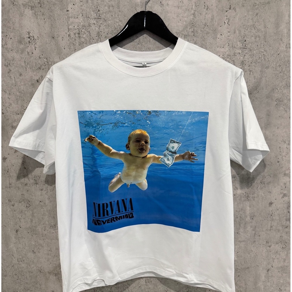 Nirvana Nevermind Album Cover Graphic T-Shirt White Mens Small Tracklist Back